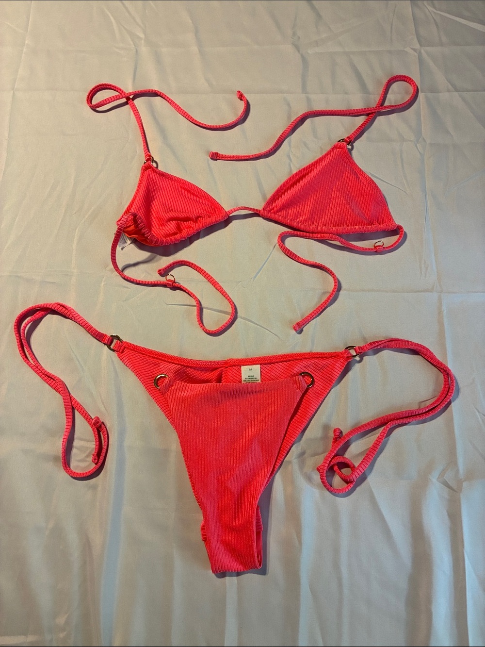 aerie Hot Pink Ribbed String Bikini Set